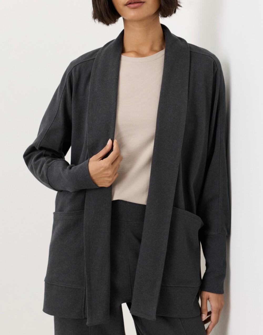 Pact Organic Cotton Charcoal Heather Open Front Wrap Cardigan XS/S